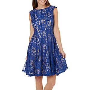 Danny & Nicole Blue Short Sleeve Lace Fit & Flare